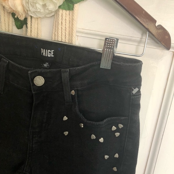 PAIGE Verdugo Embellished Ankle Ultra Skinny Jeans (Noir Studded Heart) - Picture 4 of 6